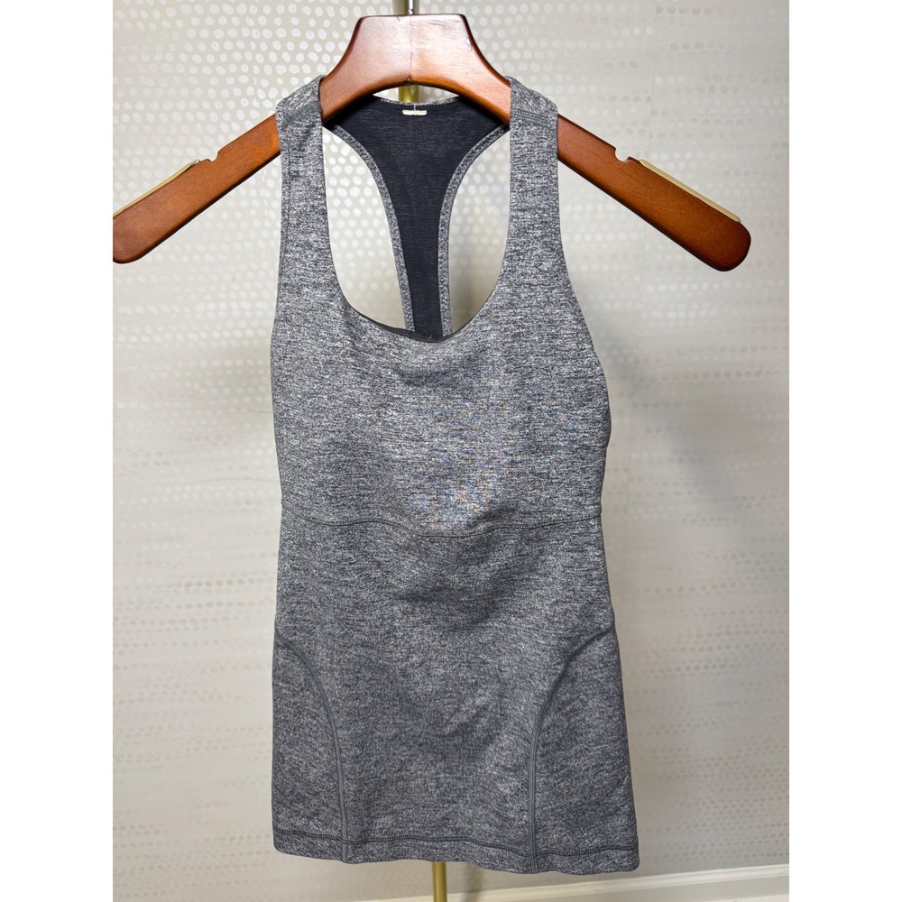 Lululemon Ebb & Flow Racerback Tank Heathered Black Built In Bra Sz 2-4 Est